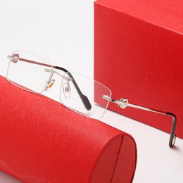 Rechteckige Sonnenbrille für Damen und Herren, Carti Designer-Brille, randlos, transparente Linse mit silbernen Metallrahmen, modisch, fahrend, Vintage, 52 mm, Lunettes