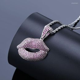 Pendant Necklaces Bling Sexy Lips Necklace Jewellery Micro Pave Zircon Hip Personality Tide Brand Men Women Shiny