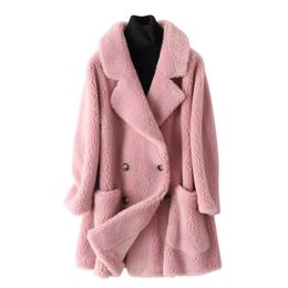 Faux Fur Winter Office Lady Long Sheep Shearling Real Coat Women New Double Faced Wool Jackets Female Clothes Korean Fashion Tops Y2209