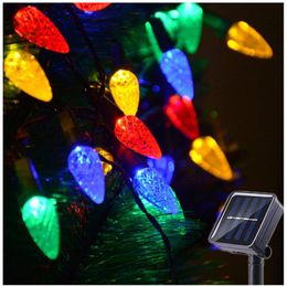5M 50LED 16.4ft Multicolor C6 Solar String Light Garland Outdoor Christmas Strawberry String Light 8 Mode for Patio Xmas Tree Decor