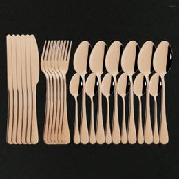 Flatware Sets Rose Gold 24Pcs Dinnerware Set Stainless Steel Luxury Knife Fork Tea Spoon Kitchen Tableware Silverware Gift Box