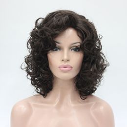 New Fashion 40cm Length Chestnut Brown Curly Synthetic Hair Women's Full Wig