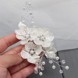 Hair Clips Wedding White Flower Headdress Hairpins For Bride Crystal Women Clip Bridal Tiaras Headpieces Jewellery