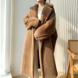 Womens Fur Faux Winter teddy bear coat womens alpaca highend fur profile midlength women camel 220929