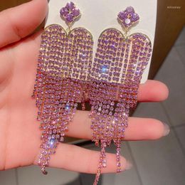 Dangle Earrings Shine Heart Long Tassel Crystal Drop For Women Full Rhinestone Weddings Jewellery Accessories