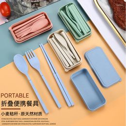 Dinnerware Sets Creative Wheat Straw Cutlery Box Set Plastic Knife Fork Spoon Student Travel Outdoor Portable Tableware Gift