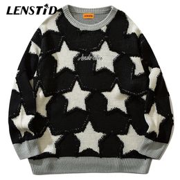 Men's Sweaters LENSTID Autumn Men Knitted Jumper Hip Hop Star Heart Patchwork Streetwear Harajuku Loose Fashion Casual Male Pullovers 220930