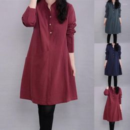 Casual Dresses PLus Size Ladies Dress Solid Color Loose Autumn Winter Elegant Large Hem Women Midi Women's Clothing Streerwear