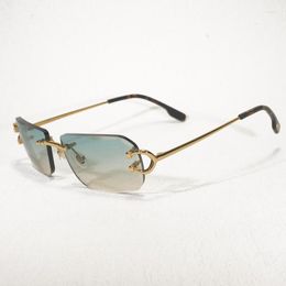 Sunglasses Vintage Rimless Small C Wire Sunglassess Men Eyewear Women For Summer Diamond Cutting Clear Glasses Metal Frame Oculos Gafas