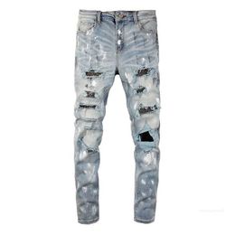 denim amirs jeans designer pants man fall 6626 splash am blue diamond fashion mens worn out and slim stretch feet 2pd1