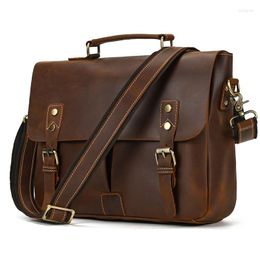 Briefcases Sbirds Leather Briefcase Shoulder Bag Vintage Style Men's Crossbody Bags For A4 Books Messenger Men Women Handbags
