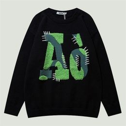 Men's Sweaters Oversized Knitted High Street Vintage Letter Flocking Jumper Harajuku Hip Hop Casual O-Neck Loose Pullover Unisex 220930