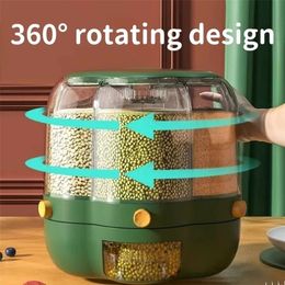 Storage Bottles Jars 360° Rotating Bin Box Separated Sealed Cereal Container Grain Food Dispenser Kitchen Organisation 220930