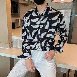 Men's Casual Shirts Feather Print For Men 2022 Long Sleeve Loose Shirt Social Business Formal Dress Streetwear Clothing