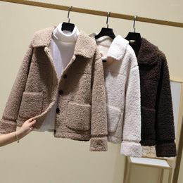Women's Fur Faux Women Coats Winter Turn-Down Collar Button Solid Short Casual All Match Female Outwear Tops