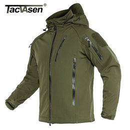 Men's Jackets TACVASEN Airsoft Military Tactical Men Winter Fleece Lining Hooded Softshell Army Coat Windproof Assault 4XL 220930