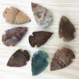 Pendant Necklaces Raw Ore Gems Agates Charm For Women Men Necklace Making Arrow Head Rough Healing Natural Stone Pendants 6pcs