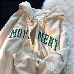 Women's Hoodies Sweatshirts Zip Up Hoodie Woman Harajuku Aesthetic Letter Loose Long Sleeve Sweatshirt Winter Female Casual Gothic Oversized Y2k Clothes 220930