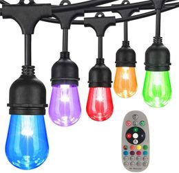 Strings 15M Commercial Grade Dimmable RGB String Lights Changing Outdoor Light With Remote For Patio Backyard Party Decor