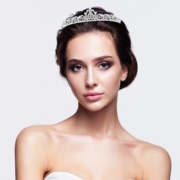 Claasic Bridal Wedding Hair Accessories Silver Colour Crystal Tiaras Crown Princess Queen Prom Diadem Headpiece Jewellery