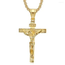 Pendant Necklaces Religious INRI Crucifix Jesus Cross Male Gold Colour Stainless Steel Chains For Men Christian Jewellery Dropship
