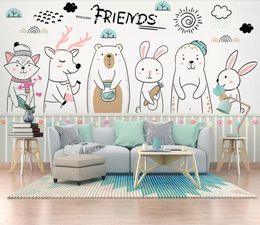 Wallpapers Nordic Simple Cartoon Hand-painted Cute Animals Children's House Background Wall 3D Wallpaper Murals