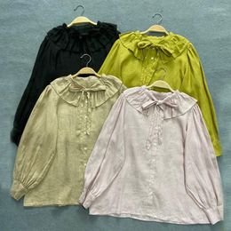 Women's Blouses Japanese Literary Sweet Lotus Leaf Collar With Linen Shirt Women Fall 2022 Easing But Inside Take A Coat