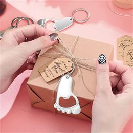 organza bottle bags Australia - Wholesale Party Decoration Footprint Keychain Bottle Opener Baby Shower Favors for Guest Supplies and Decorations with Organza Bags Tags and Rope