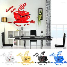 Wall Clocks 3D Clock Creative Coffee Cup Shaped Modern Design Acrylic Mirror Stickers Livingroom Home Decoration