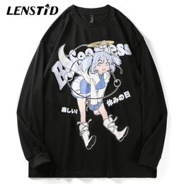 Men's Sweaters LENSTID Autumn Men Long Sleeve T-shirts Hip Hop Japanese Anime Girl Print Tshirts Harajuku Streetwear Casual Cotton Tops Tees 220930