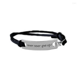 Strand Never Give Up Braided Plaited Bracelets Black Leather Wristbands Contracted Men Women Jewelry