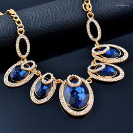 Pendant Necklaces SINLEERY Luxurious Vintage Necklace For Women Black Acrylic Red Blue Green Cubic Zirconia Neck Chains Female Jewellery SSP