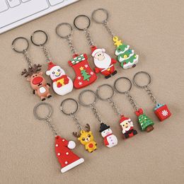 Christmas Keychains Pendant PVC Cartoon Keychain Key Chain Snowman Elk Keyring XMAS Gift Fashion Accessories