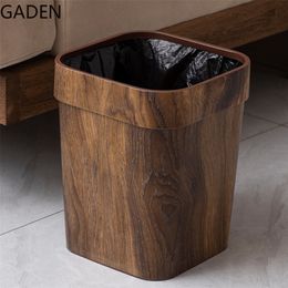 Waste Bins Chinese Retro Imitation Wood Grain Trash Can Household Creative Living Room Kitchen Bathroom Plastic Storage Bin Without Cover 220930