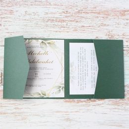 Grußkarten, Hochzeitseinladung, „Save The Day“, DIY-Einladungskarte, dreifach gefaltete Tasche, personalisierter Textdruck, mattes Perlenpapier, mehrere Farben, 50 Sets 220930