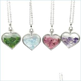 gem ornament NZ - Pendant Necklaces Jln Natural Crystal Mineral Ornament Pendant Gravel Gems Wish Bottle Heart Necklaces With Brass Chain Valentines Gi Dhglx