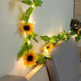 Strings Ivy Leaf SunFlower Decorative Garland 2M Battery Copper Wire LED Fairy String Lights For Christmas Wedding Decoration Party