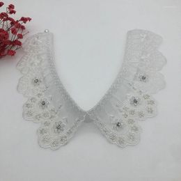 Bow Ties Women Neckwear Tie Embroidery Crystal Rhinestone Bead Neckline Fake Collar Detachable False Removable Lapel Blouse Tops