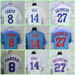 Retro Baseball Jersey Gary Carter 27 Vladimir Guerrero Pete Rose Blue White Throwback Mens Jerseys
