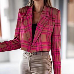 Women's Jackets Autumn Fashion Street Ladies Crop Plaid Jacket Coat Women 2022 Sexy Slim Lapel Cardigan Blazer Elegant Commute Long Sleeve