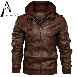 Men's Leather Faux autumn winter men's leather motorcycle jacket PU Vintage hooded Outwear warm baseball Streetwear Euro Size man coat 220930