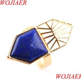 Solitaire Ring Single Natural Lapis Lazi Gemstone Finger Ring Jewellery Women Geometric Nature Stones Party Rings Birthday Gif Lulubaby Dhusi