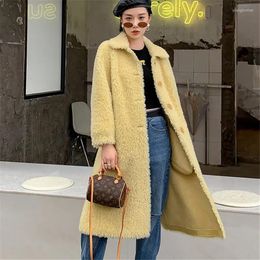 Women's Fur Women Winter 2022 Loose Warm Sheep Shearing Outwears Female Casual Single Breasted Long Lamb Wool Coat Manteau Femme