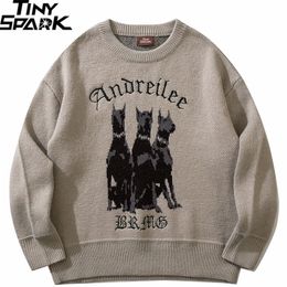 Men's Sweaters Men 3 Doberman Dog Graphic Streetwear Knitted Hip Hop Retro Pullover Autumn Cotton Casual Hipster 220930