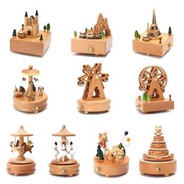 Decorative Objects Figurines Innovative Ferris Wheel Birthday Cake Shaped Wooden Music Box Toy Decoration Cute Present Christmas Gift For Kids 220930