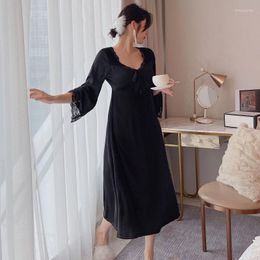 Women's Sleepwear Spring Autumn Nightdress Women Long Sleeve Nightgown Casual Bathrobe Sexy Rayon Nightwear Lingerie Home Dress