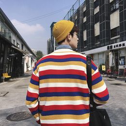 Men's Sweaters 2022 Fashion Mens O-Neck BF Sweater Men Colourful Striped Pullover Jumper Pull Knitted Tops Casual Soft