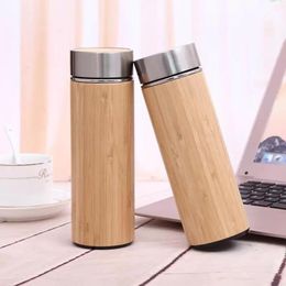 Drinkware Mugs 360ml 450ml Bamboo Travel Thermos Cup Stainless Steel Water Bottle Vacuum Flasks Insulated Thermos Mug Tea Bardak Cups RRE14635