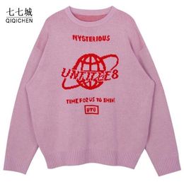 Men's Sweaters Street Women Earth Letter Harajuku Kniting Tops Loose Warm Pullover Autumn Winter Japanese Girl 220930