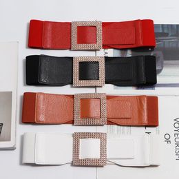 Belts Elegant Ladies Autumn Winter Waist Belt For Shirt Red White Elastic Waistband Strech Square Rhinestone Buckle Wide Corset